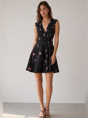 French Connection Navy Dress with Pink Floral Daisies